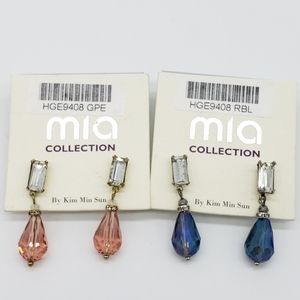 Mia Collection Dangle Earrings, Pink, Blue Stones